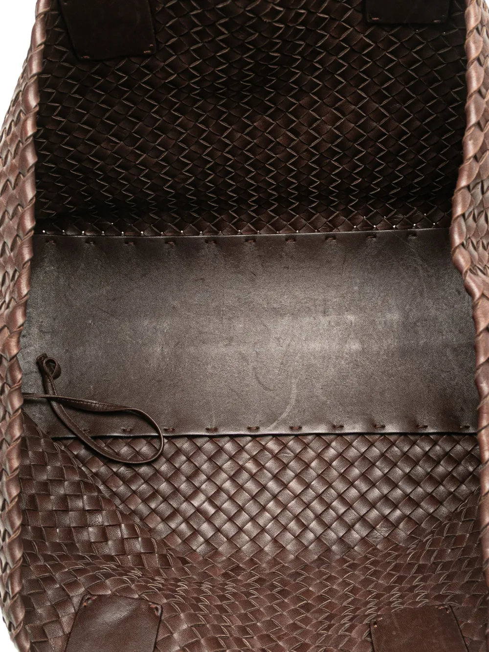 Pre-owned Bottega Veneta 2000-2007 Medium Lambskin Intreccio Cabat Tote Bag In Brown