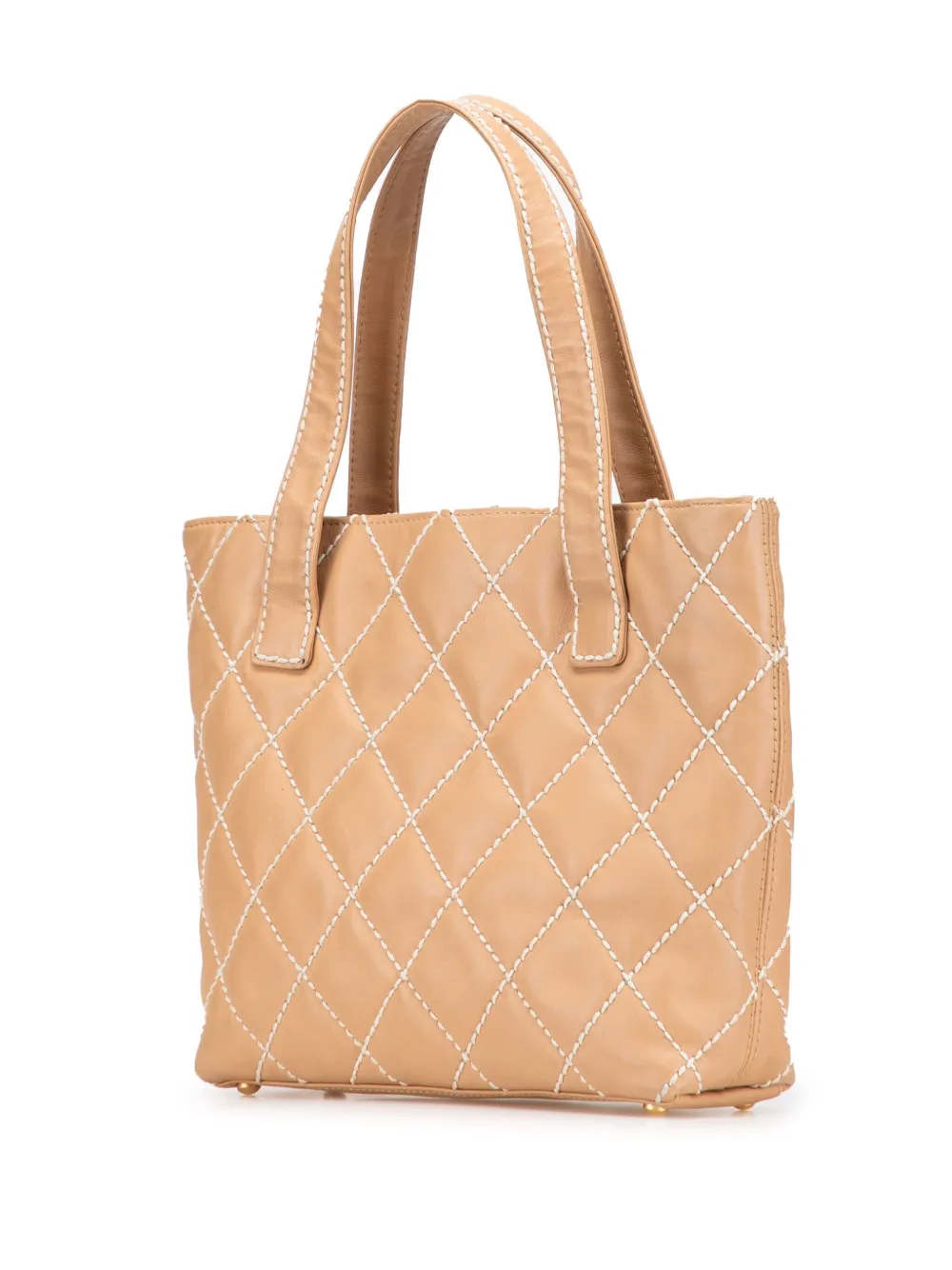Pre-owned Chanel 2003-2004 Small Cc Calfskin Wild Stitch Tote Bag In Brown