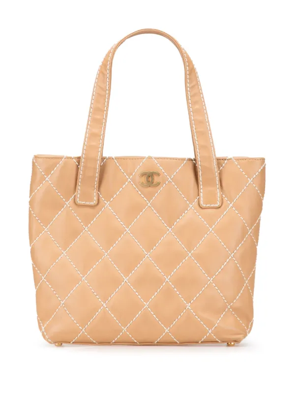 CHANEL Pre-Owned 2003-2004 Small CC Calfskin Wild Stitch Tote