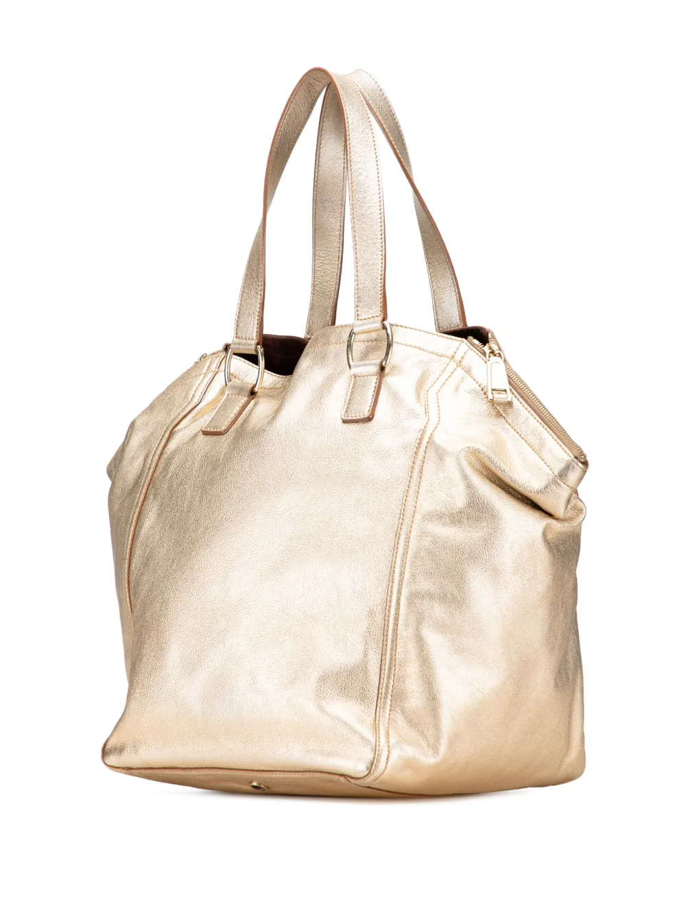 Pre-owned Saint Laurent 2000-2012 Medium Leather Downtown Tote Satchel In Gold