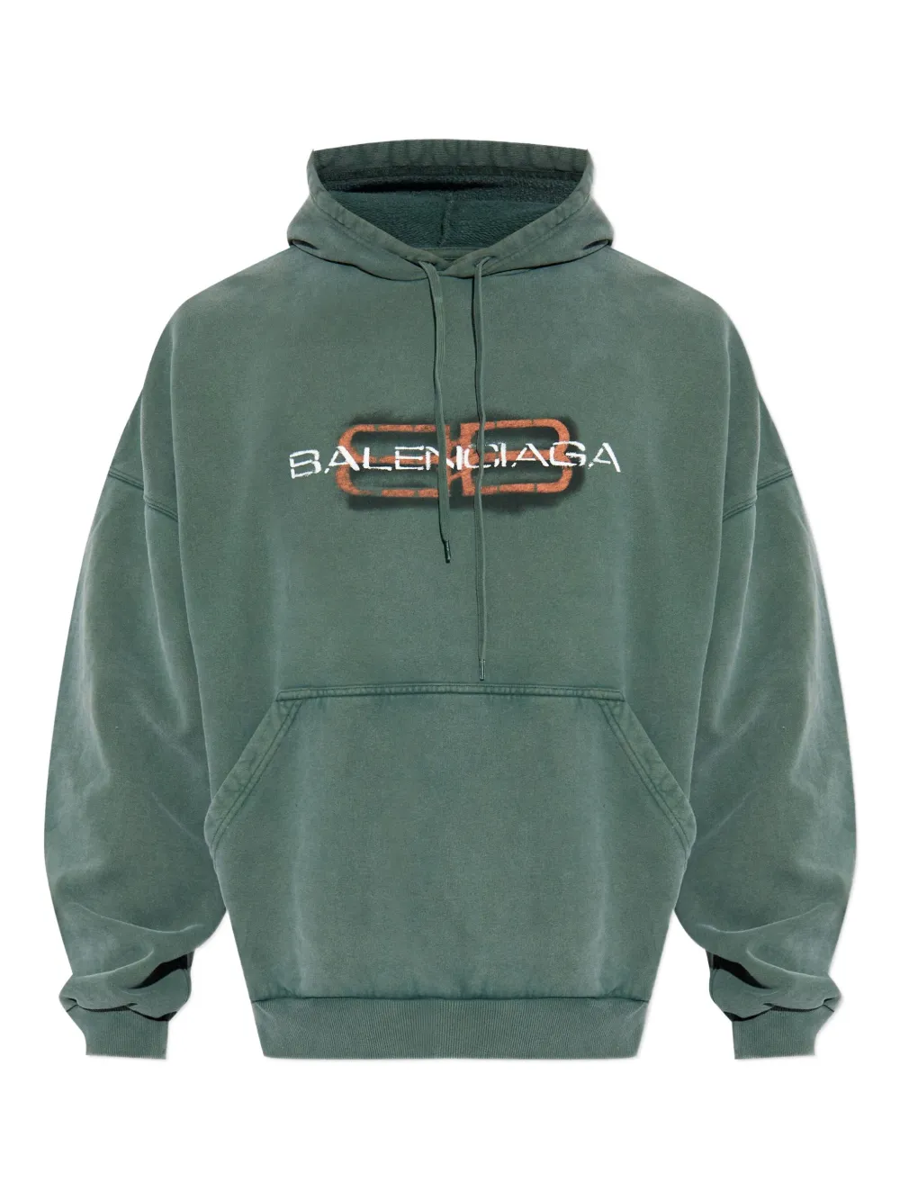 Balenciaga Felpa in cotone con logo e cappuccio - Verde