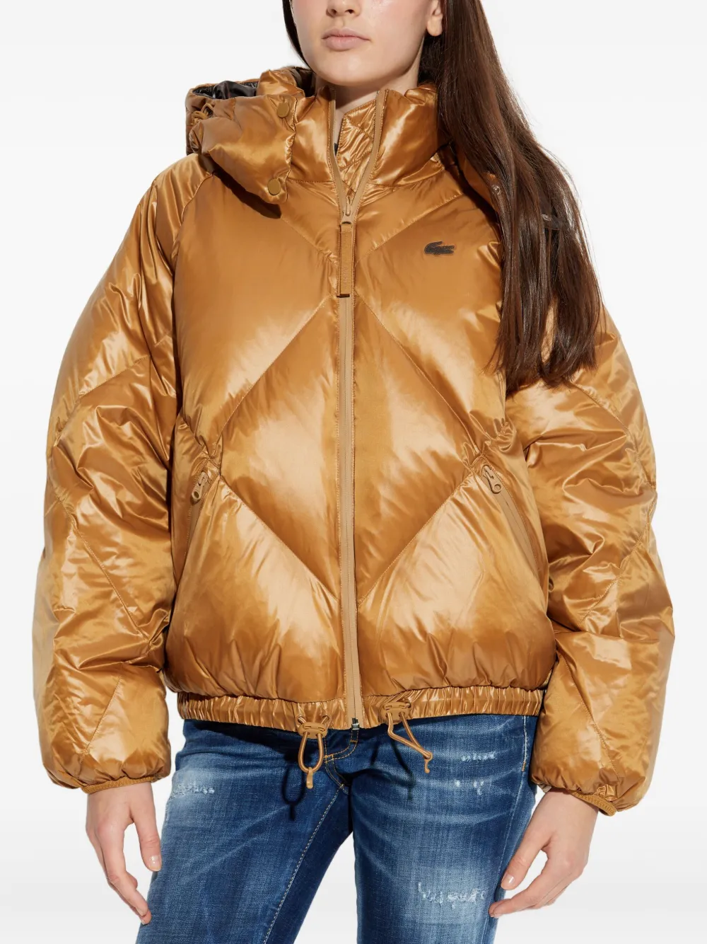 Lacoste Gevoerd jack met capuchon Bruin