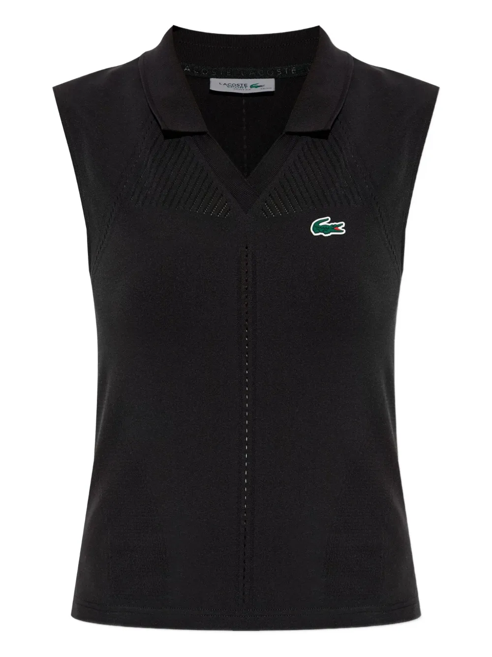 Lacoste V-neck logo-appliqué top - Schwarz