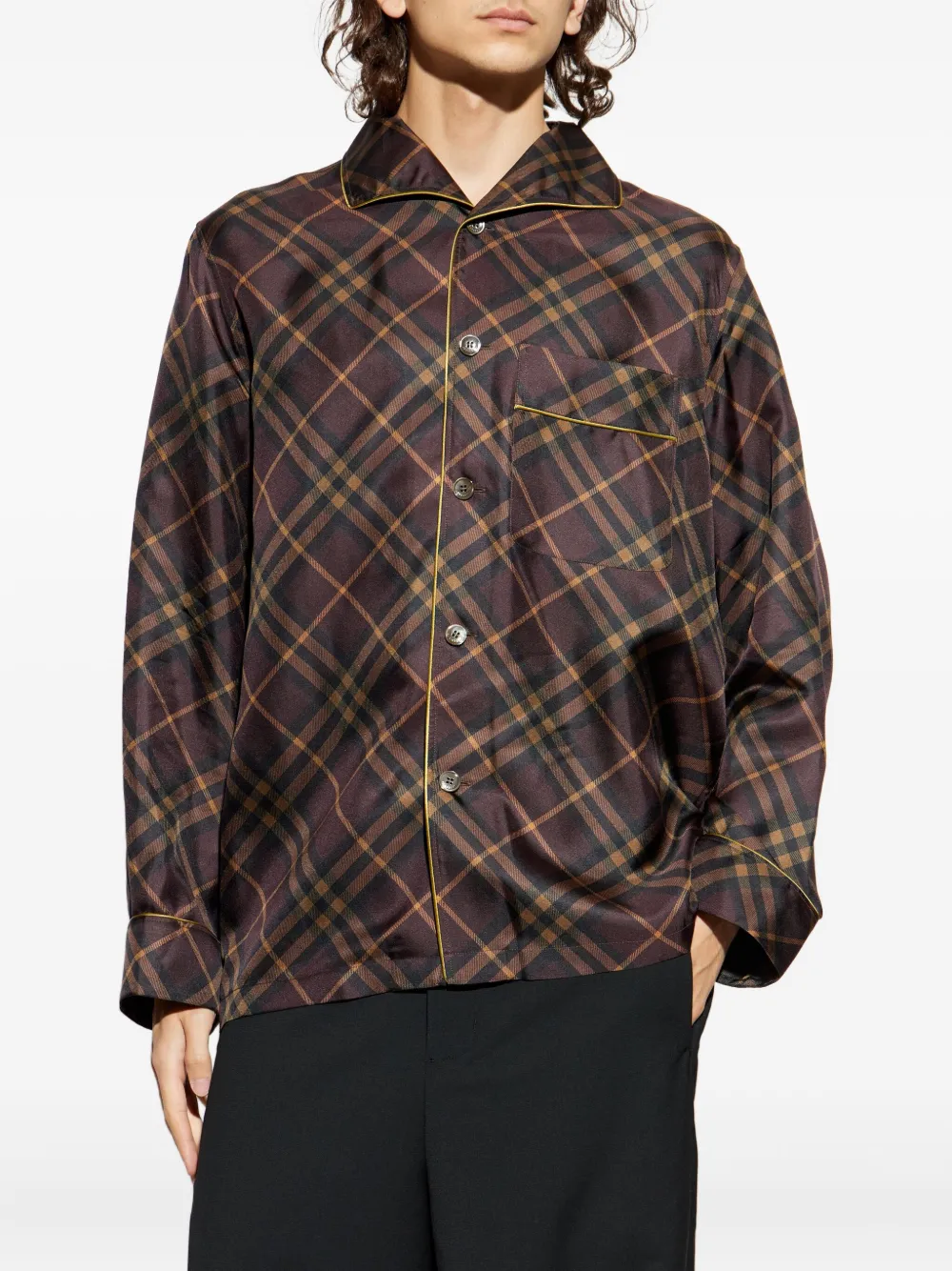 Burberry Geruit overhemd met borstzak Bruin