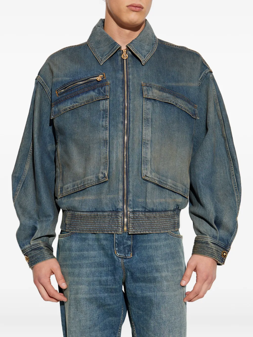 Versace Denim jack met rits Blauw