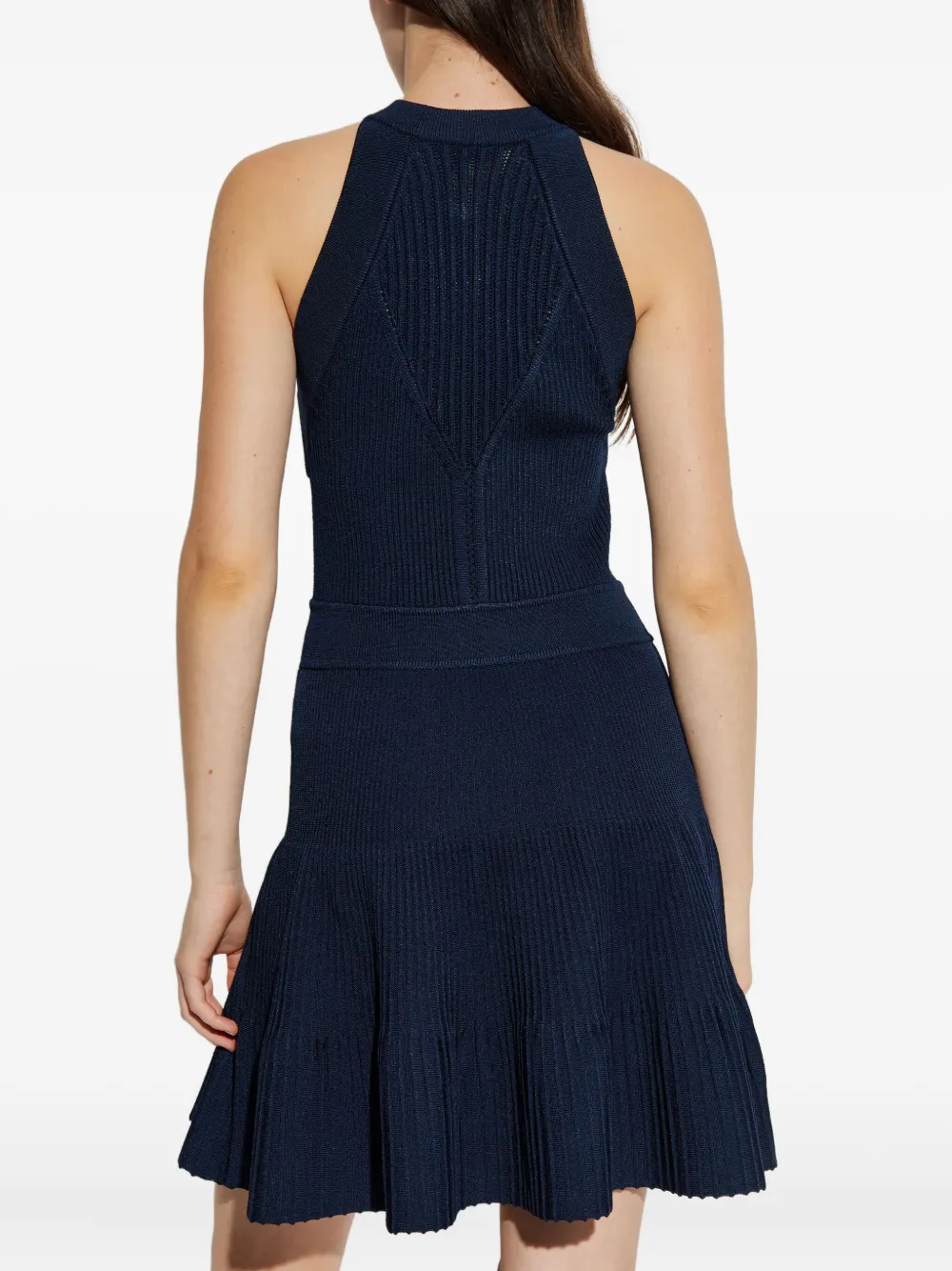 Balmain Geribbelde mini-jurk met halternek Blauw