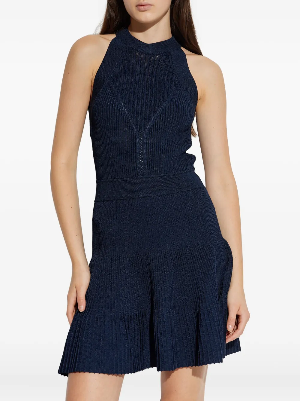 Balmain Geribbelde mini-jurk met halternek Blauw