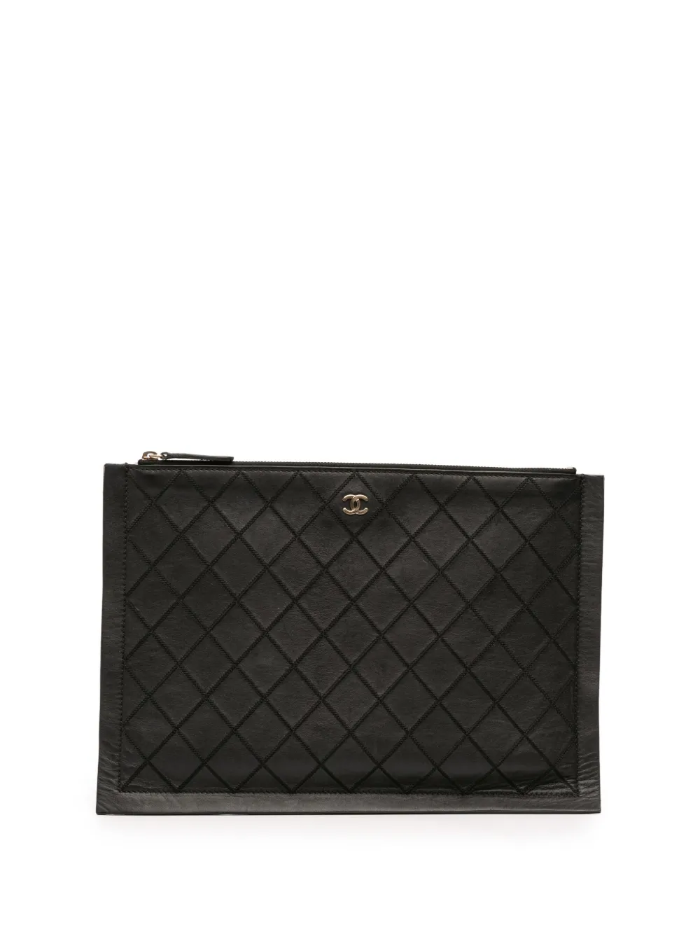 CHANEL Pre-Owned 2016-2017 CC Stitched Lambskin clutch bag - ブラック CHANEL Pre-Owned 2016-2017 CC Stitched Lambskin clutch bag - ブラック
