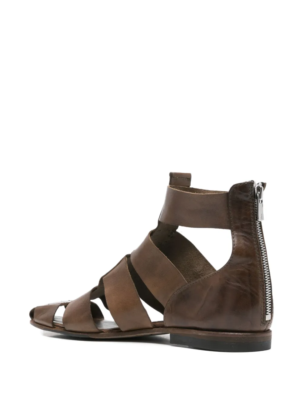 Shoto Strappy Zip-up Sandals In Brown