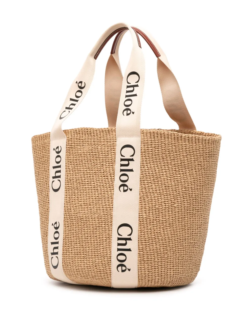 Pre-owned Chloé 2024 Large Raffia Woody Basket Tote Bag In Brown