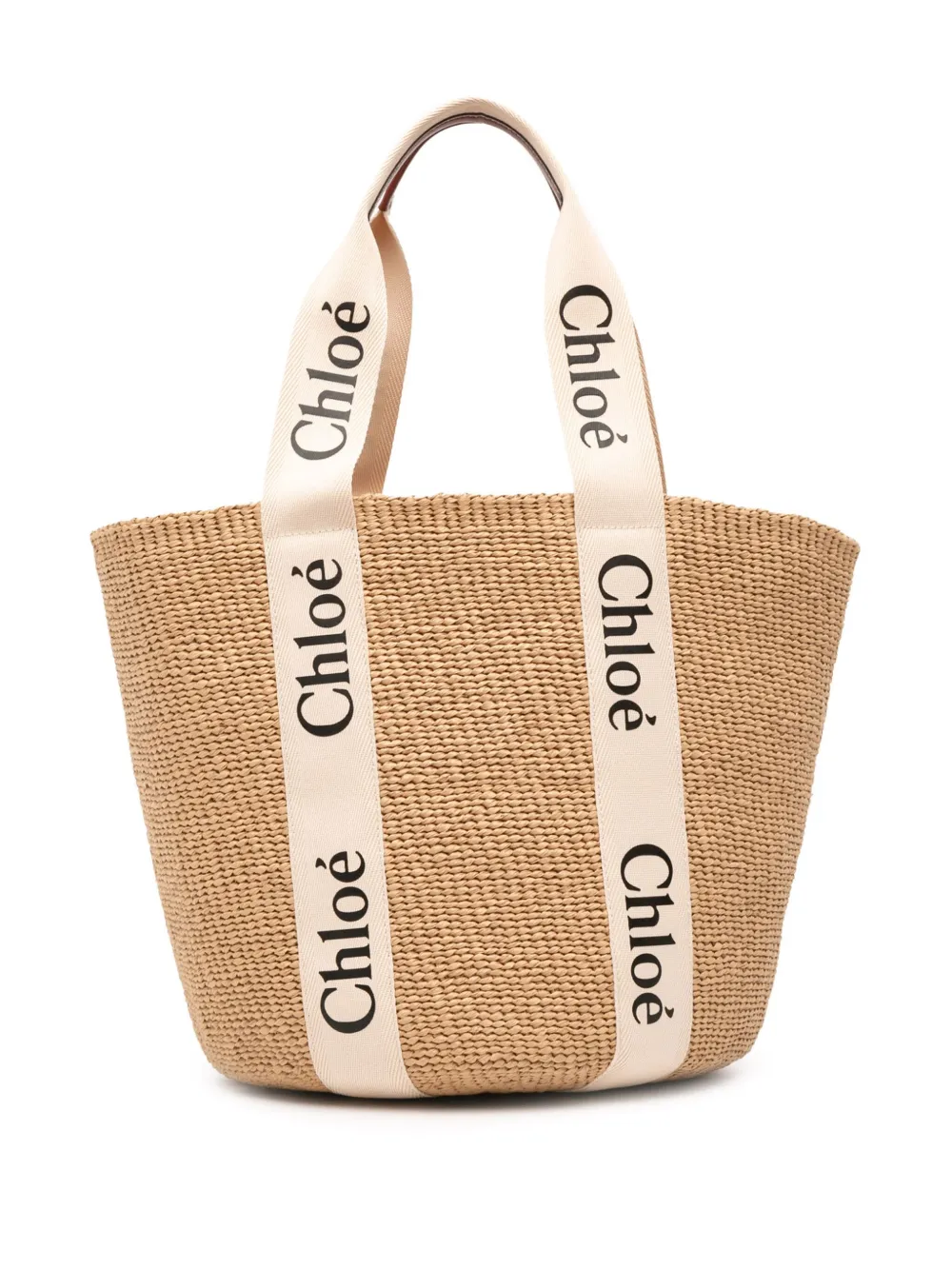 Chloé Pre-Owned 2024 Large Raffia Woody Basket tote bag - ブラウン Chloé Pre-Owned 2024 Large Raffia Woody Basket tote bag - ブラウン
