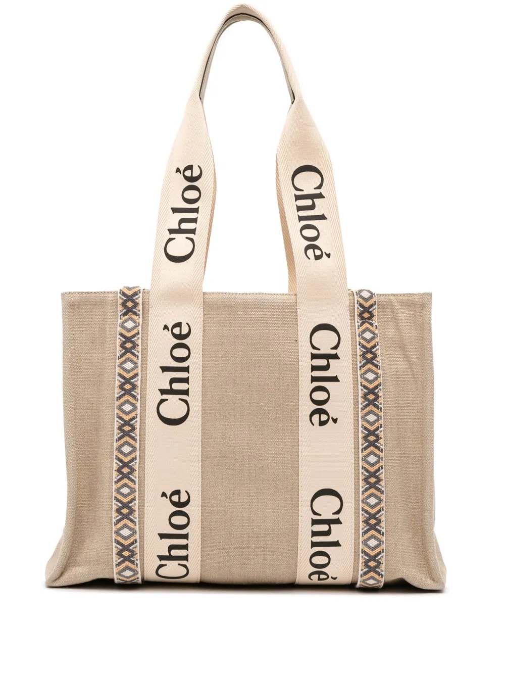 Chloé Pre-Owned 2022 Medium Canvas Woody tote bag - ブラウン Chloé Pre-Owned 2022 Medium Canvas Woody tote bag - ブラウン