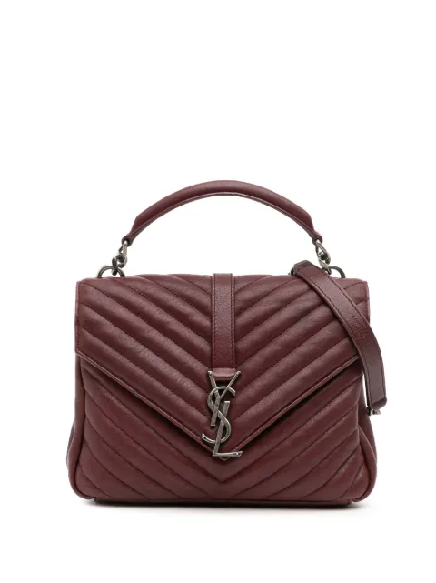 Saint Laurent Pre-Owned bolsa satchel College mediana capitonada de piel de oveja y tejido chevron 2017
