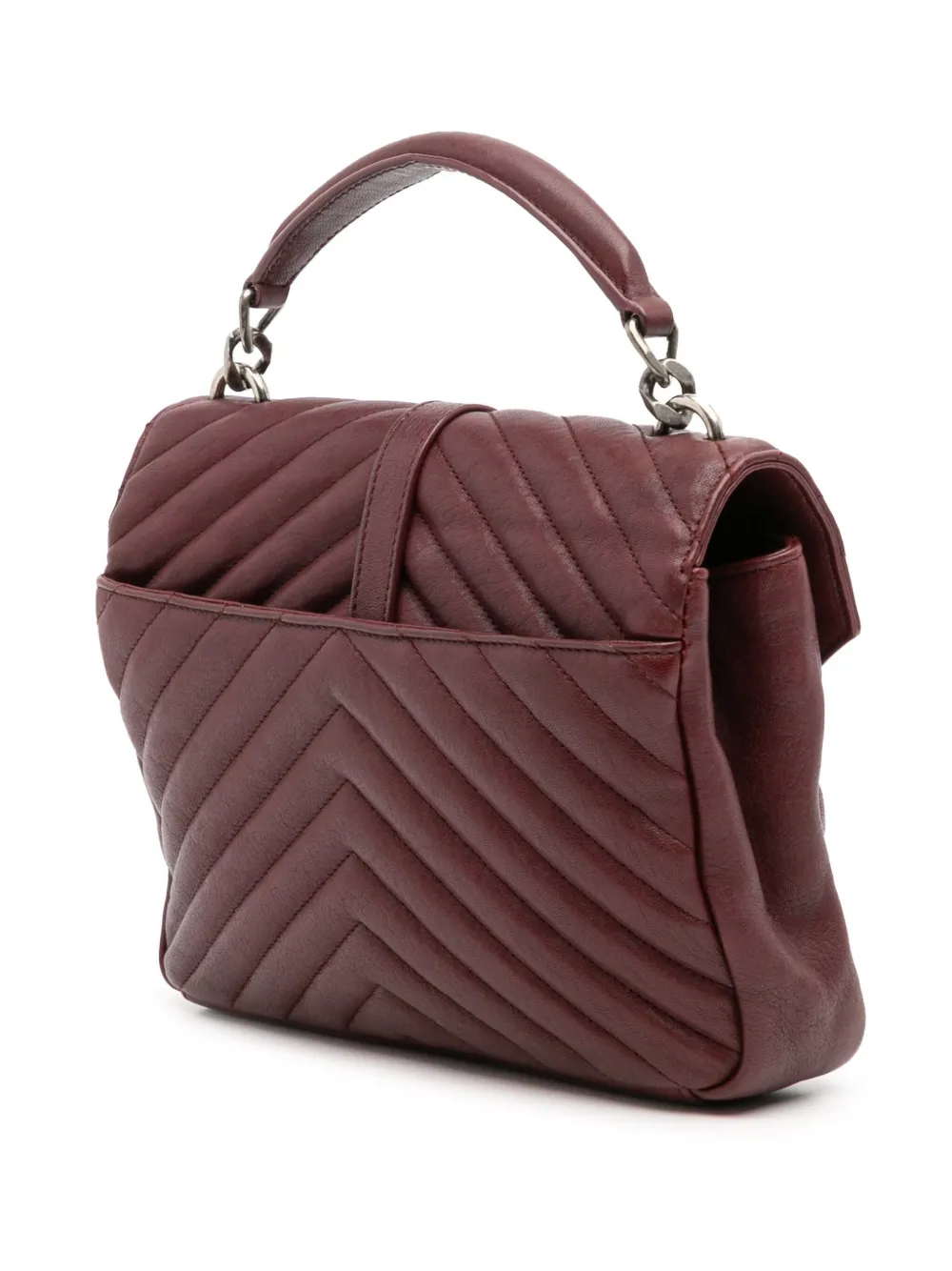 Pre-owned Saint Laurent 2017 Medium Quilted Chevron Sheepskin College Satchel In Red
