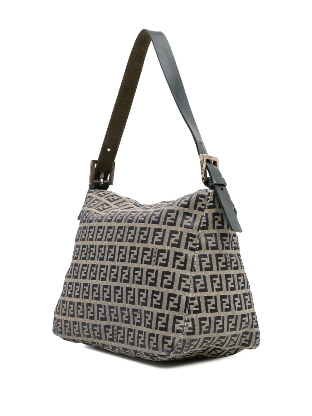 Pre-owned Fendi 2000-2010 Zucchino Canvas Double Flap Mamma Shoulder Bag In Blue