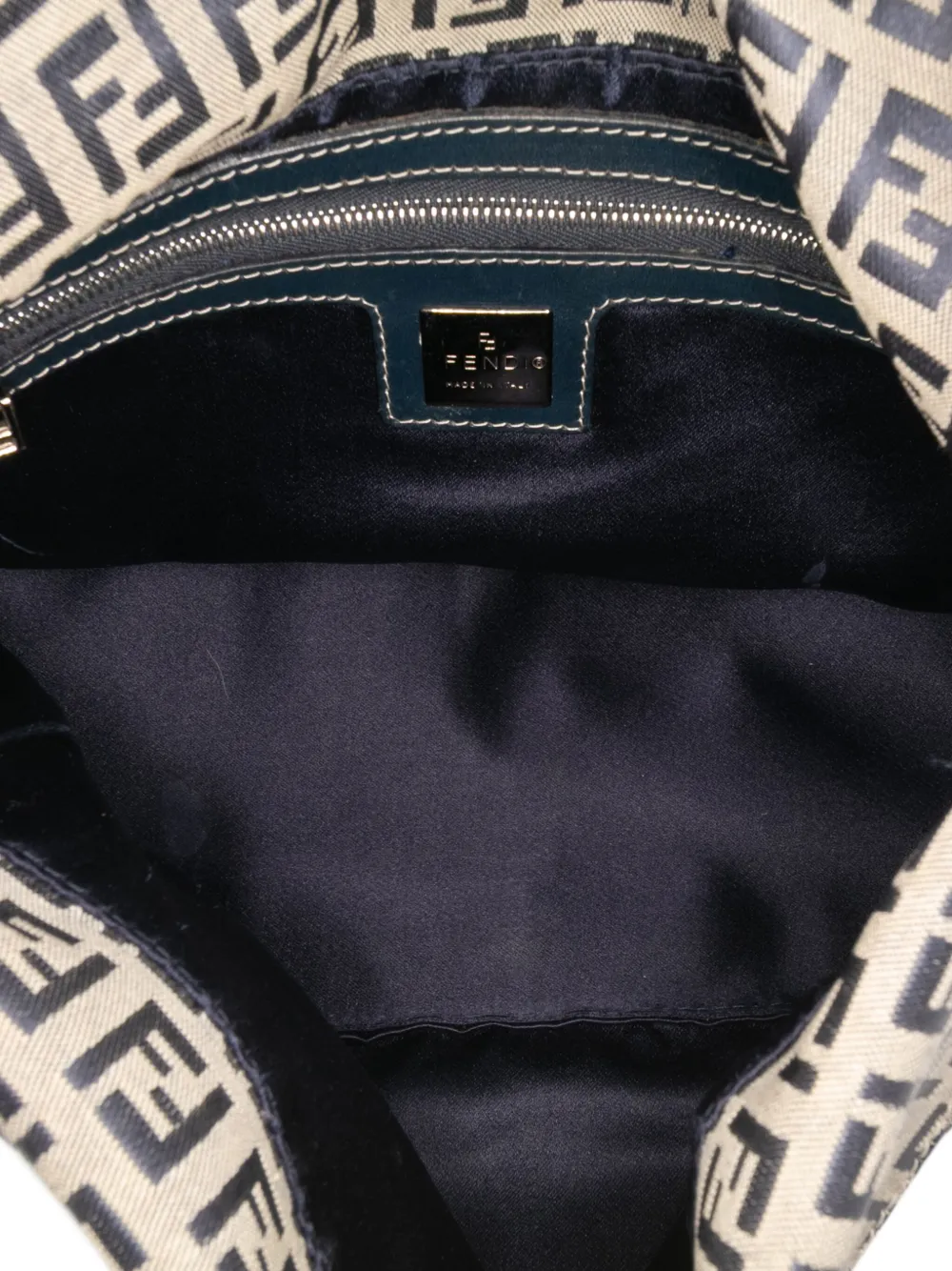 Pre-owned Fendi 2000-2010 Zucchino Canvas Double Flap Mamma Shoulder Bag In Blue