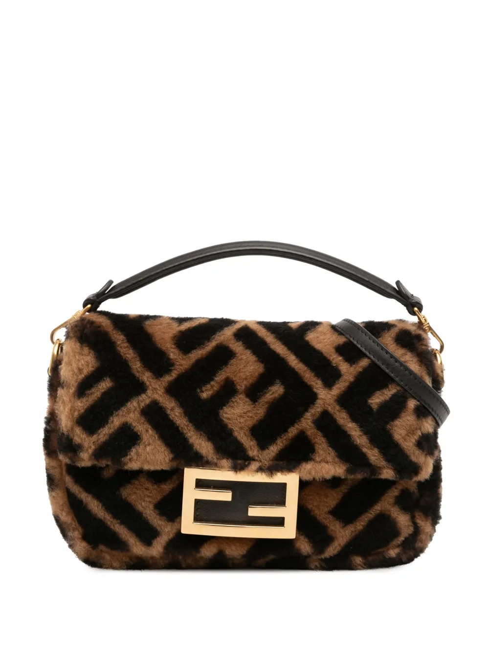 Fendi Pre-Owned 2010-2025 Mini Zucca Shearling Chain Baguette satchel Fendi Pre-Owned 2010-2025 Mini Zucca Shearling Chain Baguette satchel