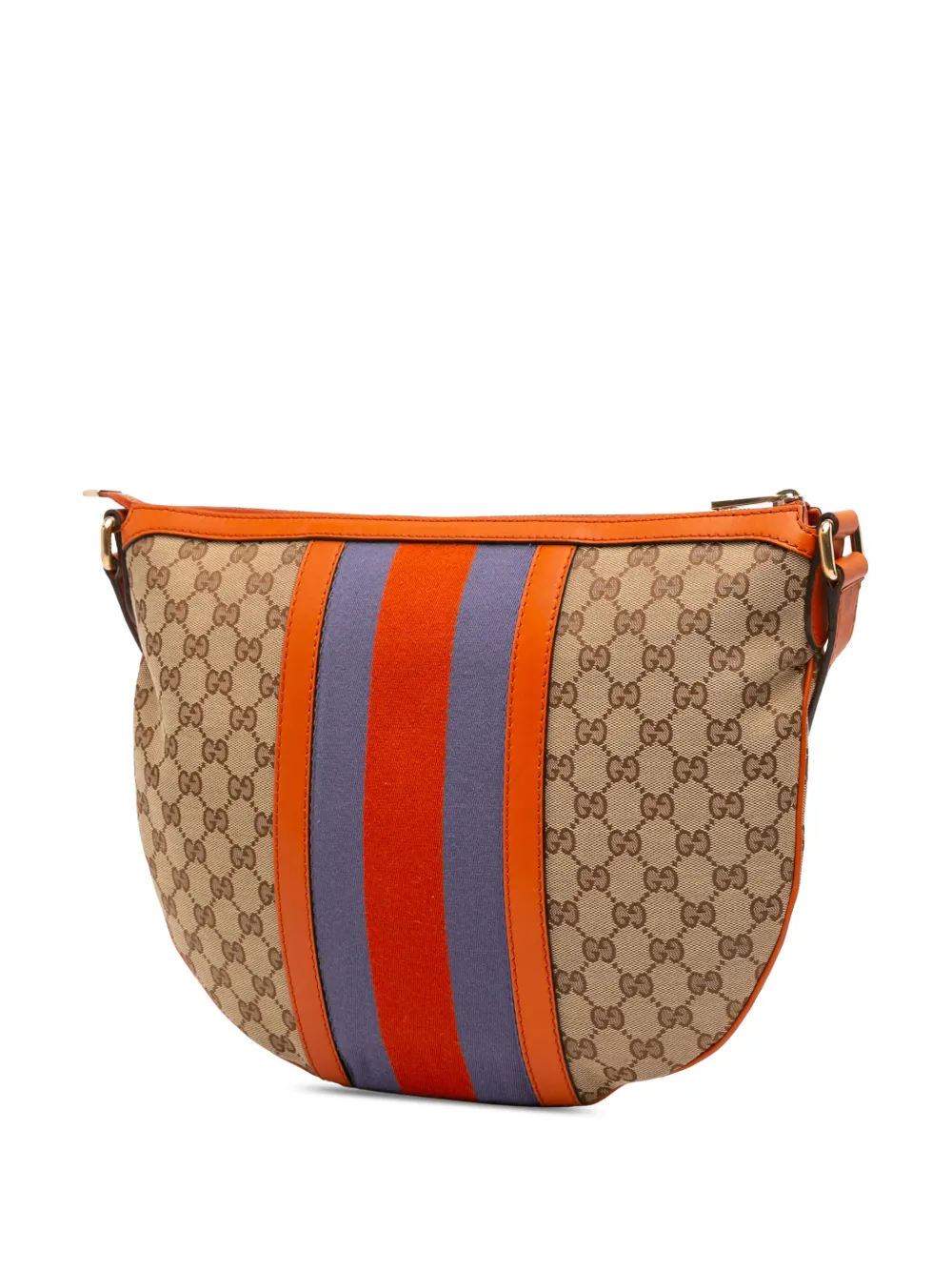 Pre-owned Gucci 2016-2025 Medium Gg Canvas Web Half Moon Crossbody Bag In Brown
