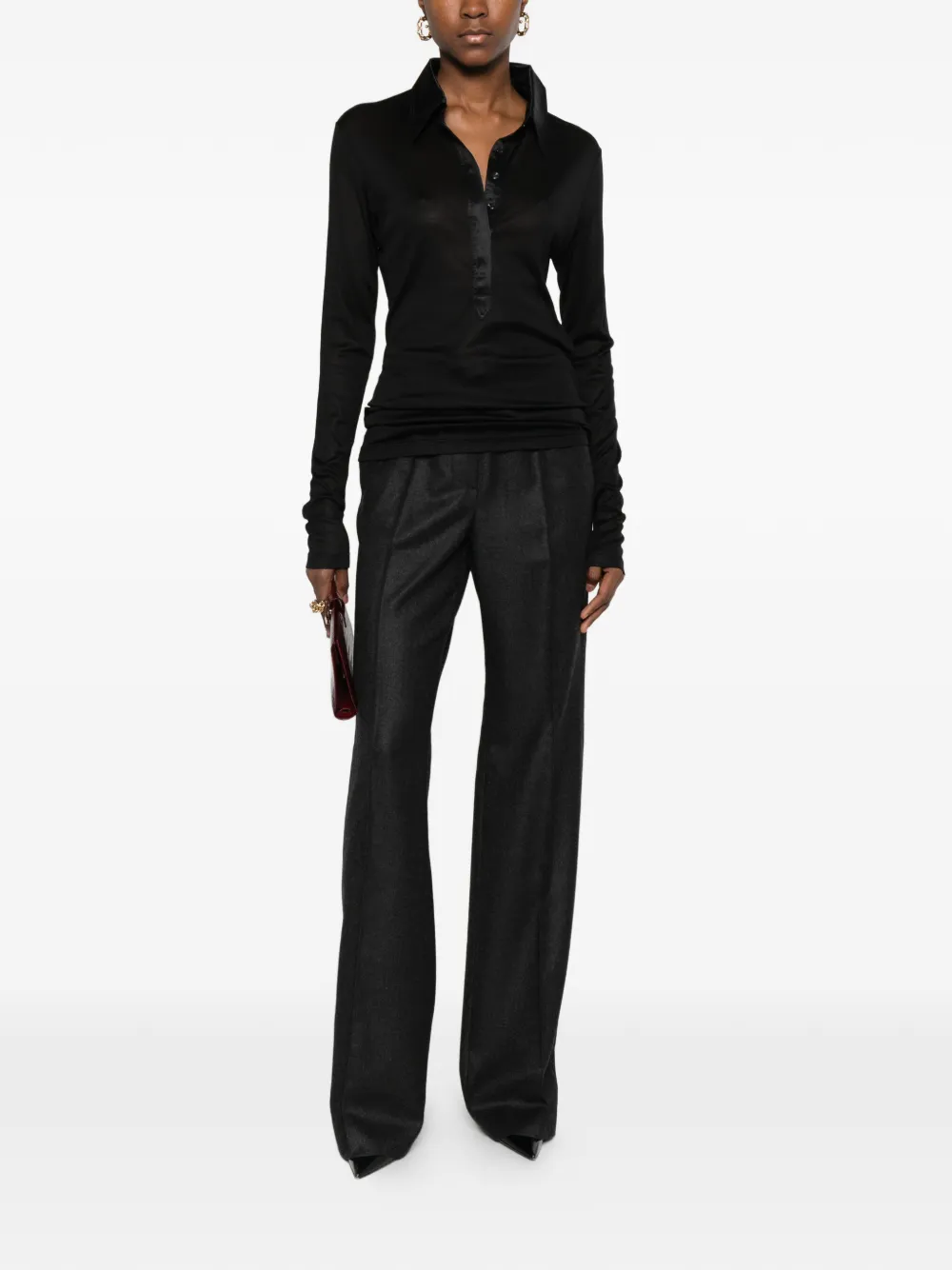 TOM FORD rib button polo top - Zwart