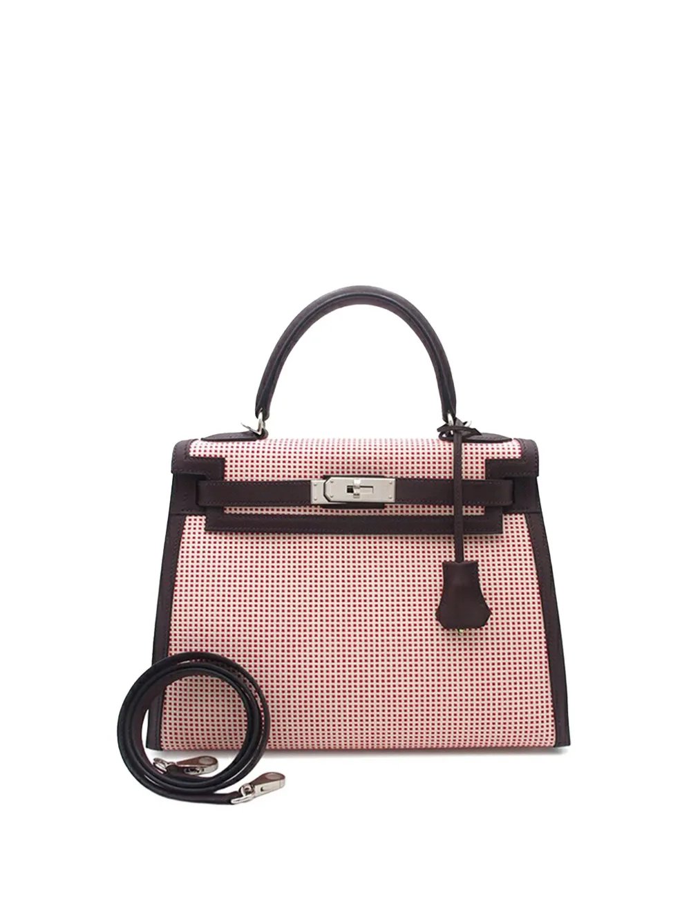 Hermès Pre-Owned 2022 Toile Quadrille and Swift Kelly II Sellier 28 Hermès Pre-Owned 2022 Toile Quadrille and Swift Kelly II Sellier 28