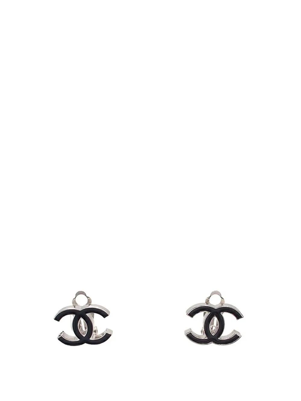 CHANEL Pre-Owned 2004 Silver Plated Enamel CC Clip on Earrings costume CHANEL Pre-Owned 2004 Silver Plated Enamel CC Clip on Earrings costume