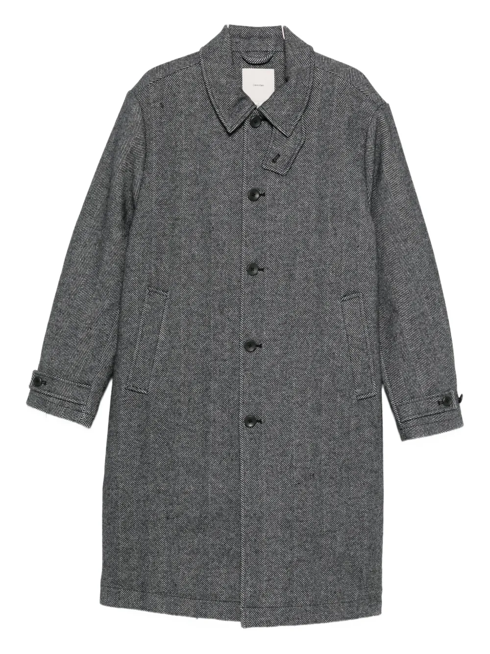 Calvin Klein Single-breasted Herringbone Coat In Gray
