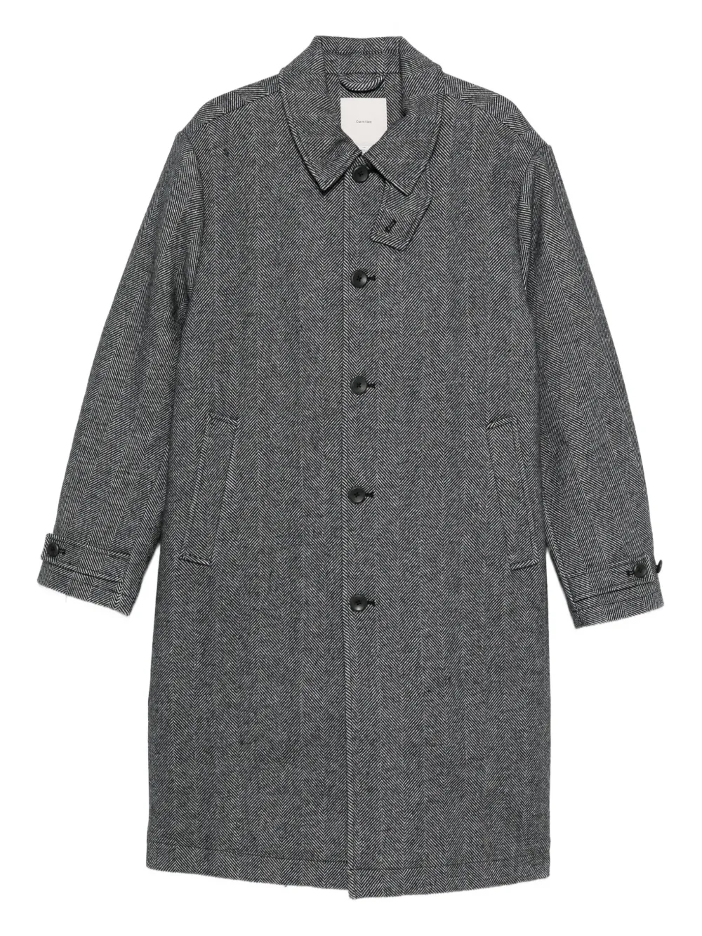 Calvin Klein single-breasted herringbone coat | Black | Image 1