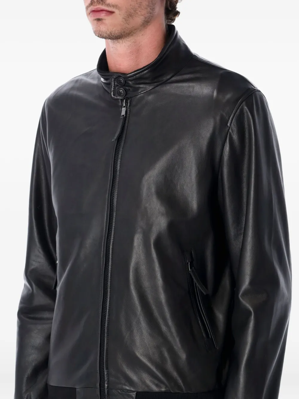  Sword Zip-up Leather Jacket - Black 
