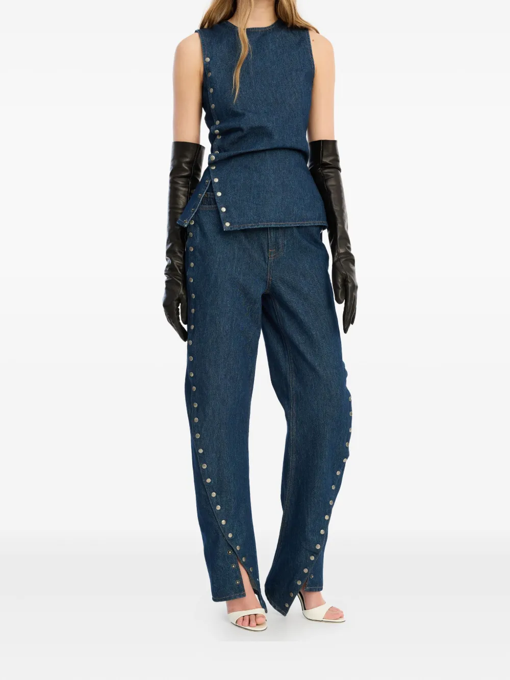 ROTATE BIRGER CHRISTENSEN Jeans met wijde pijpen en knopen - Blauw