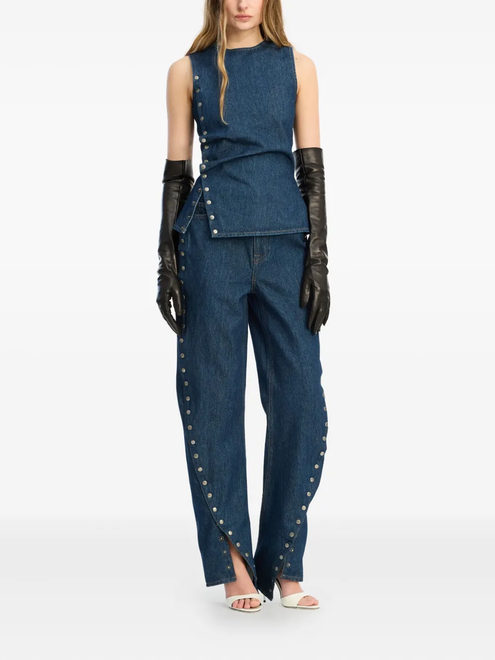 ROTATE BIRGER CHRISTENSEN Jeans met wijde pijpen en knopen Blauw