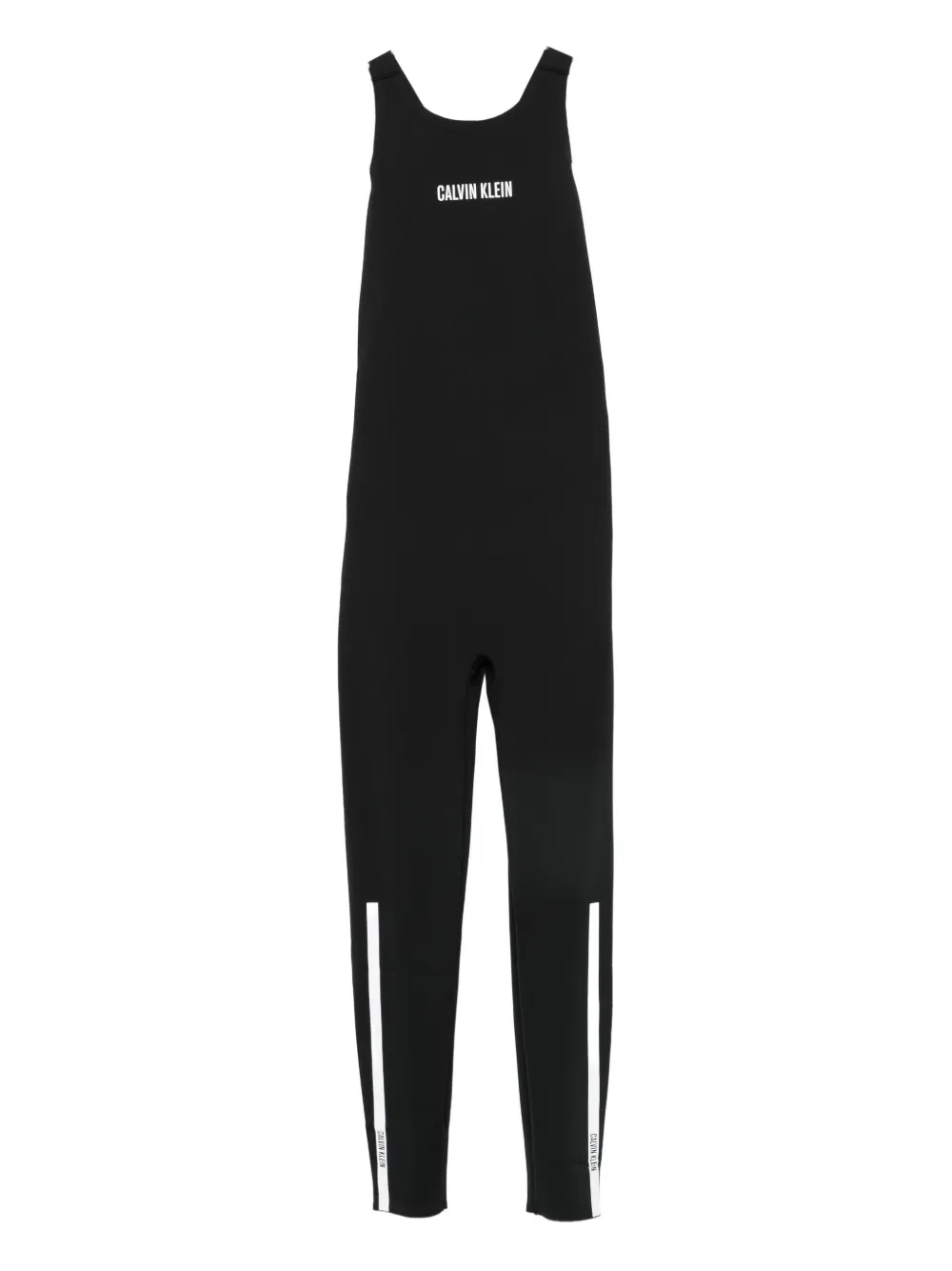 Calvin Klein Logo-print Performance Jumpsuit In Brown