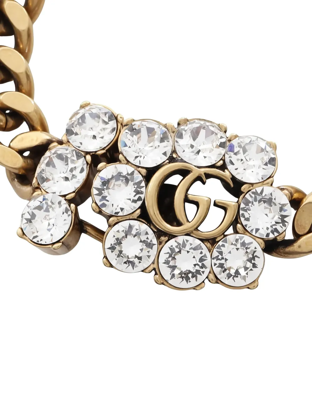Pre-owned Gucci 2010s Interlocking G Logo Crystal Bracelet In Gold