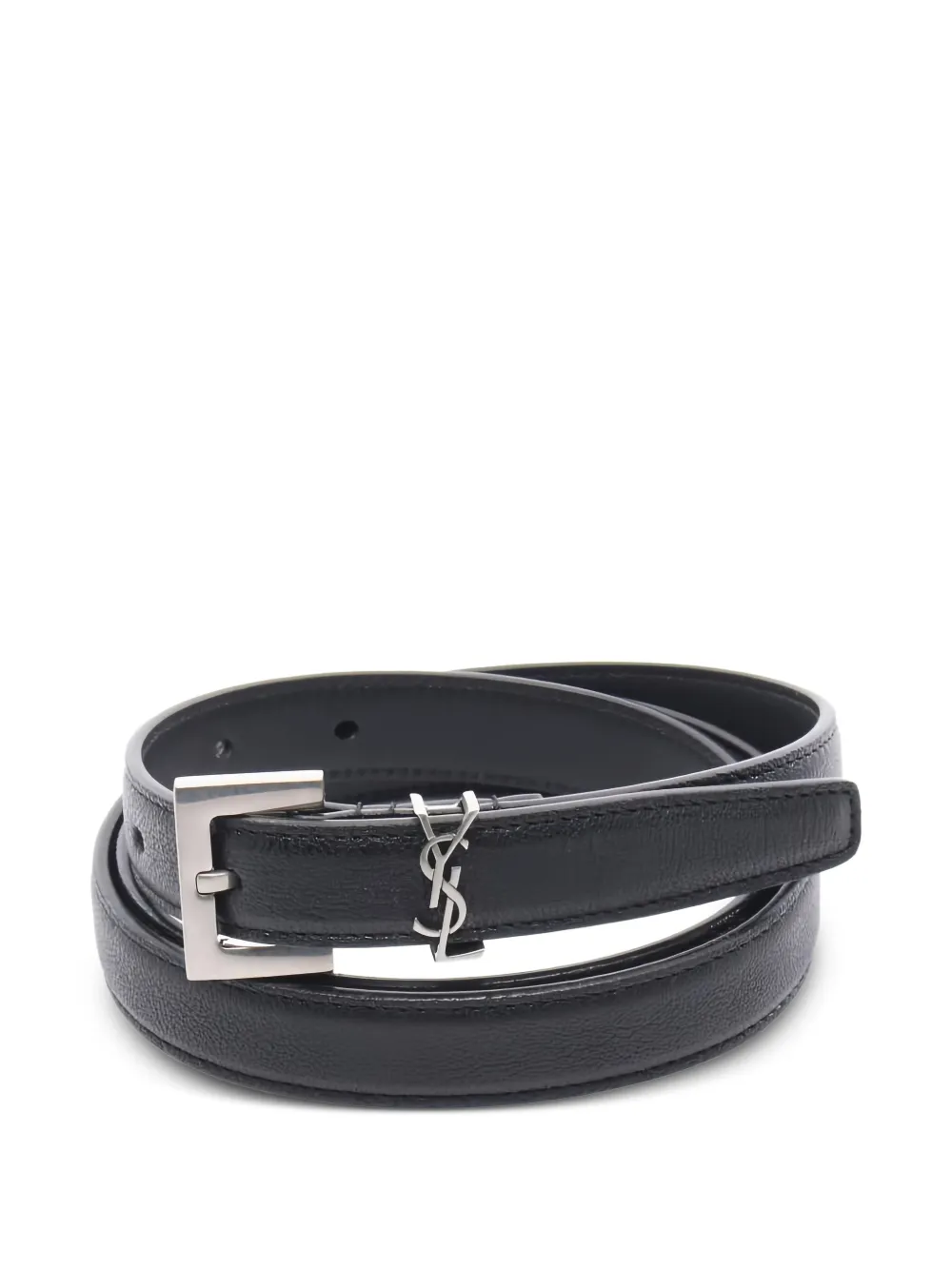 Pre-owned Saint Laurent Cassandre Leather Belt In Black