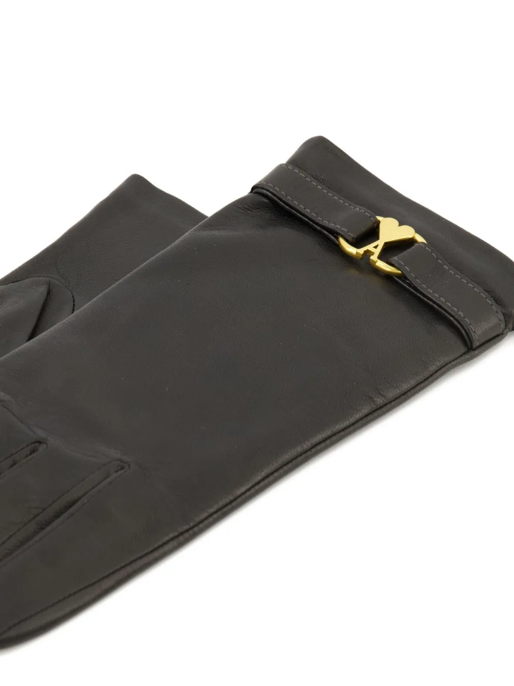 Ami Alexandre Mattiussi Heart-buckle Leather Gloves In Black