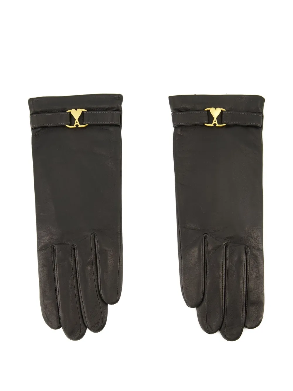Ami Alexandre Mattiussi Heart-buckle Leather Gloves In Black
