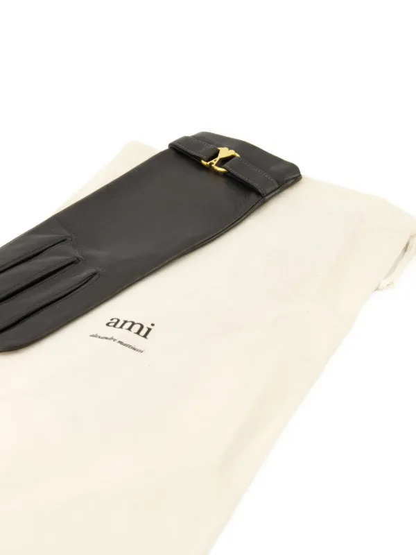AMI Paris ハートバックル レザーグローブ | ブラック | FARFETCH JP