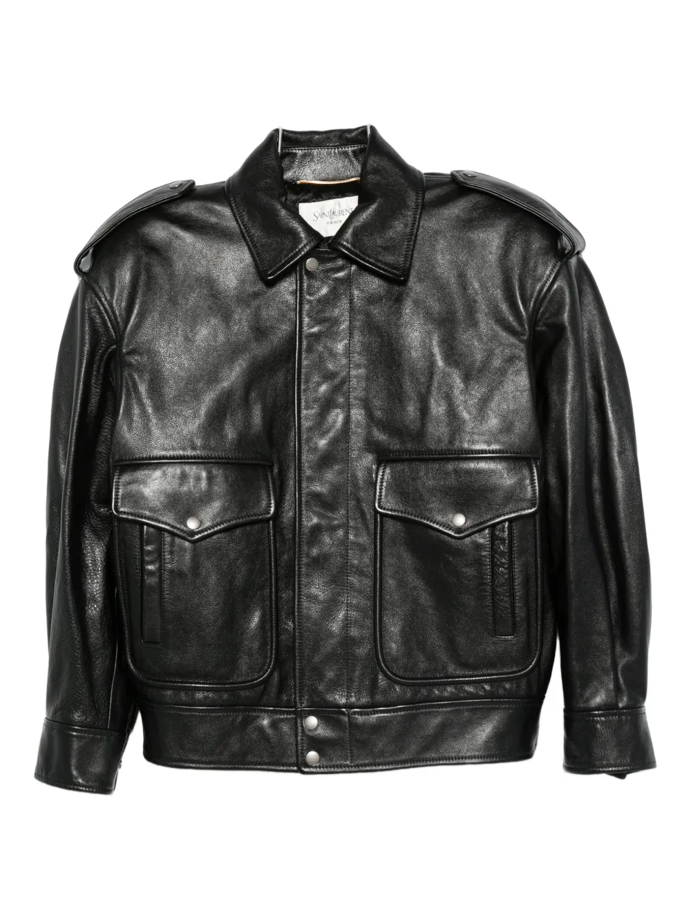 Saint Laurent Flap-pocket Leather Jacket In Black