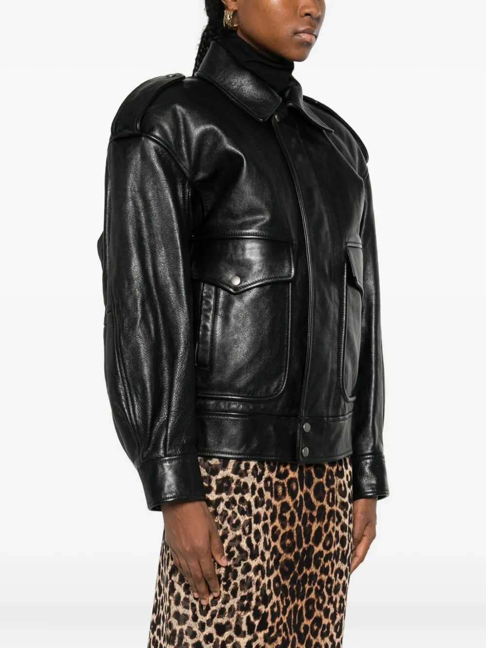 Saint Laurent Flap-pocket Leather Jacket In Black
