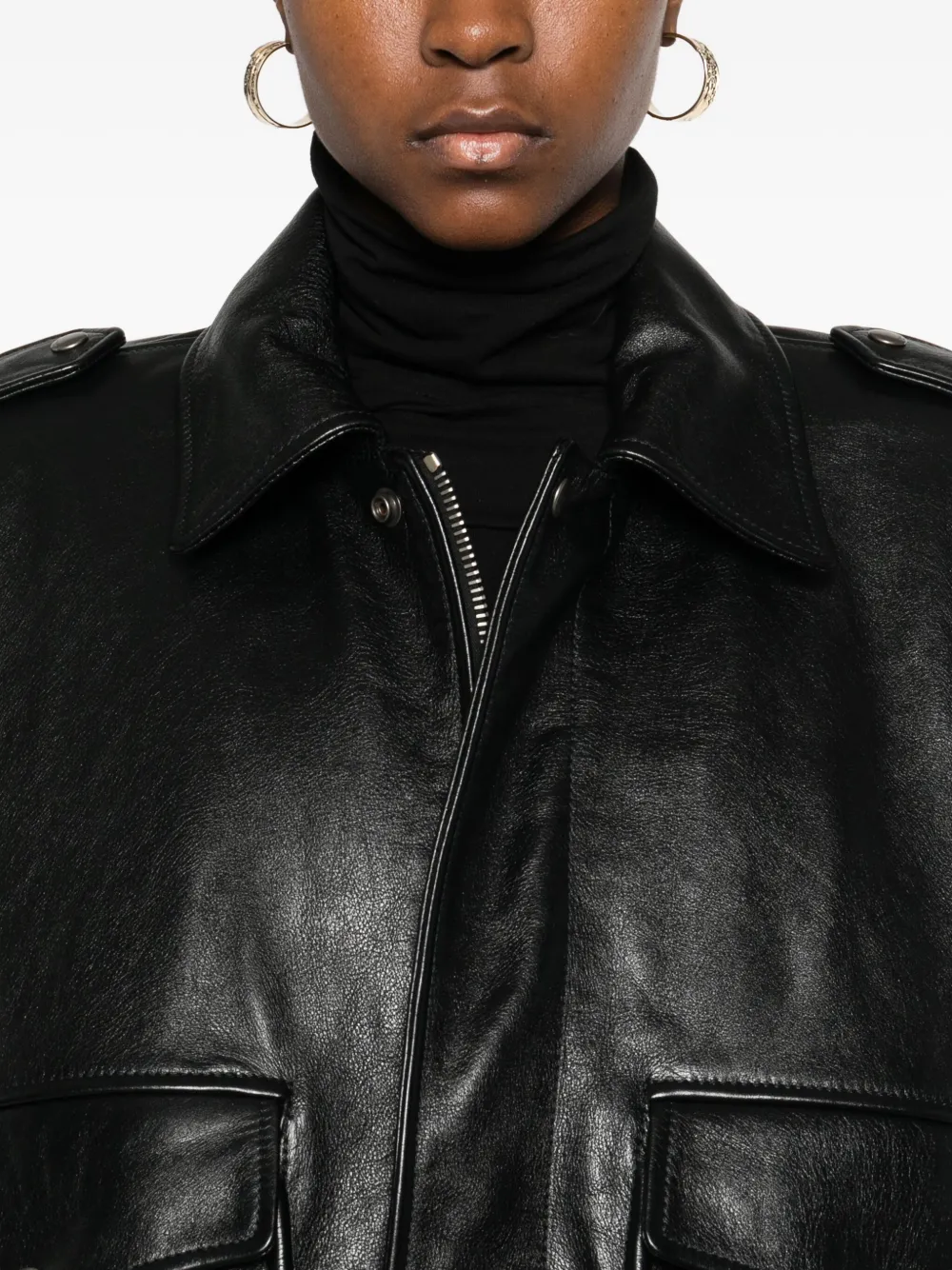 Saint Laurent Flap-pocket Leather Jacket In Black