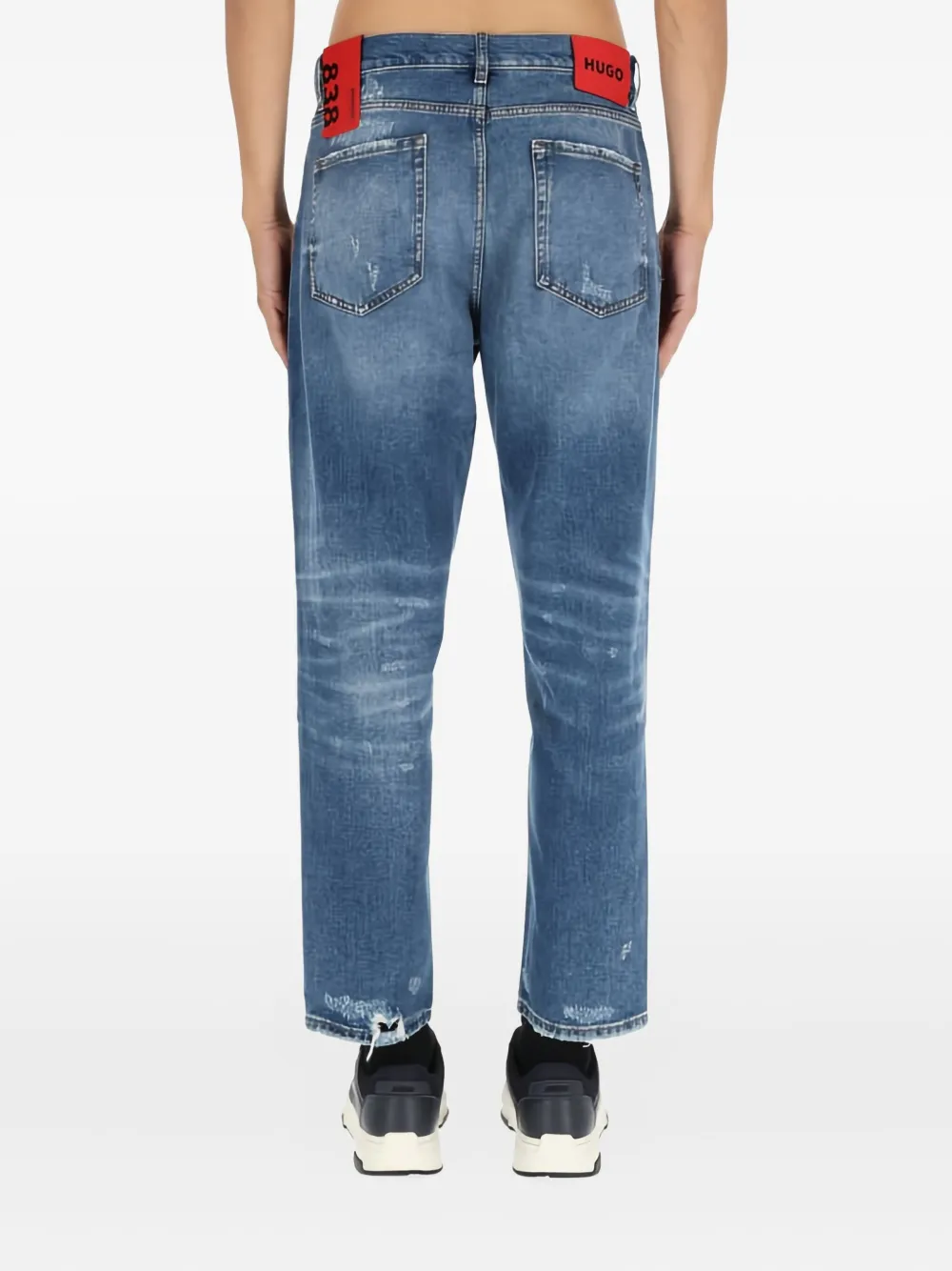 HUGO Jeans met gerafeld detail en logopatch Blauw