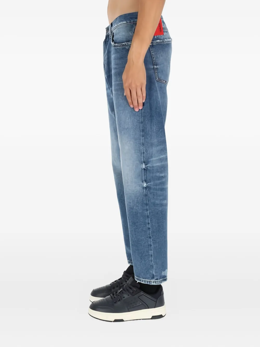 HUGO Jeans met gerafeld detail en logopatch Blauw