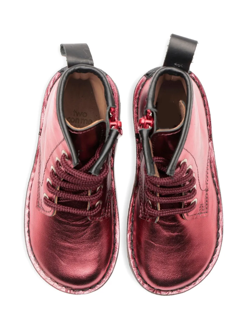 Two Con Me By Pépé Lace-up Laminated Ankle Boots In Red