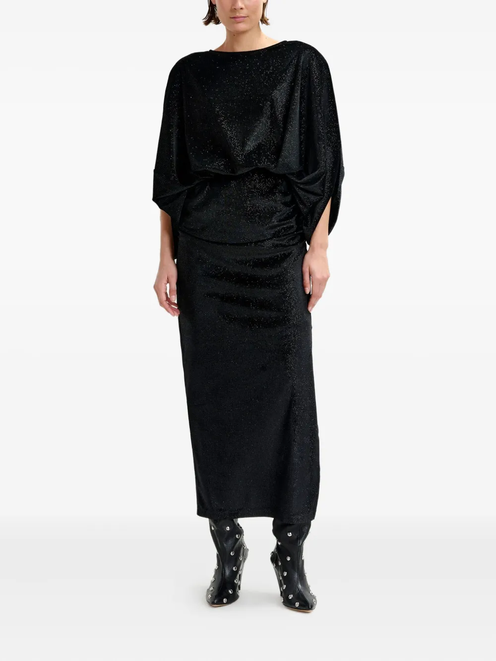 Essentiel Antwerp Ividence maxi-jurk met gedrapeerde cape - Zwart