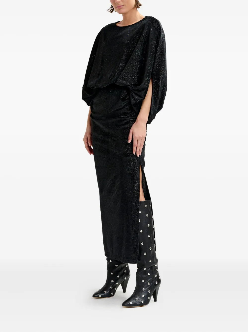 Essentiel Antwerp Ividence Draped Cape Maxi Dress In Black