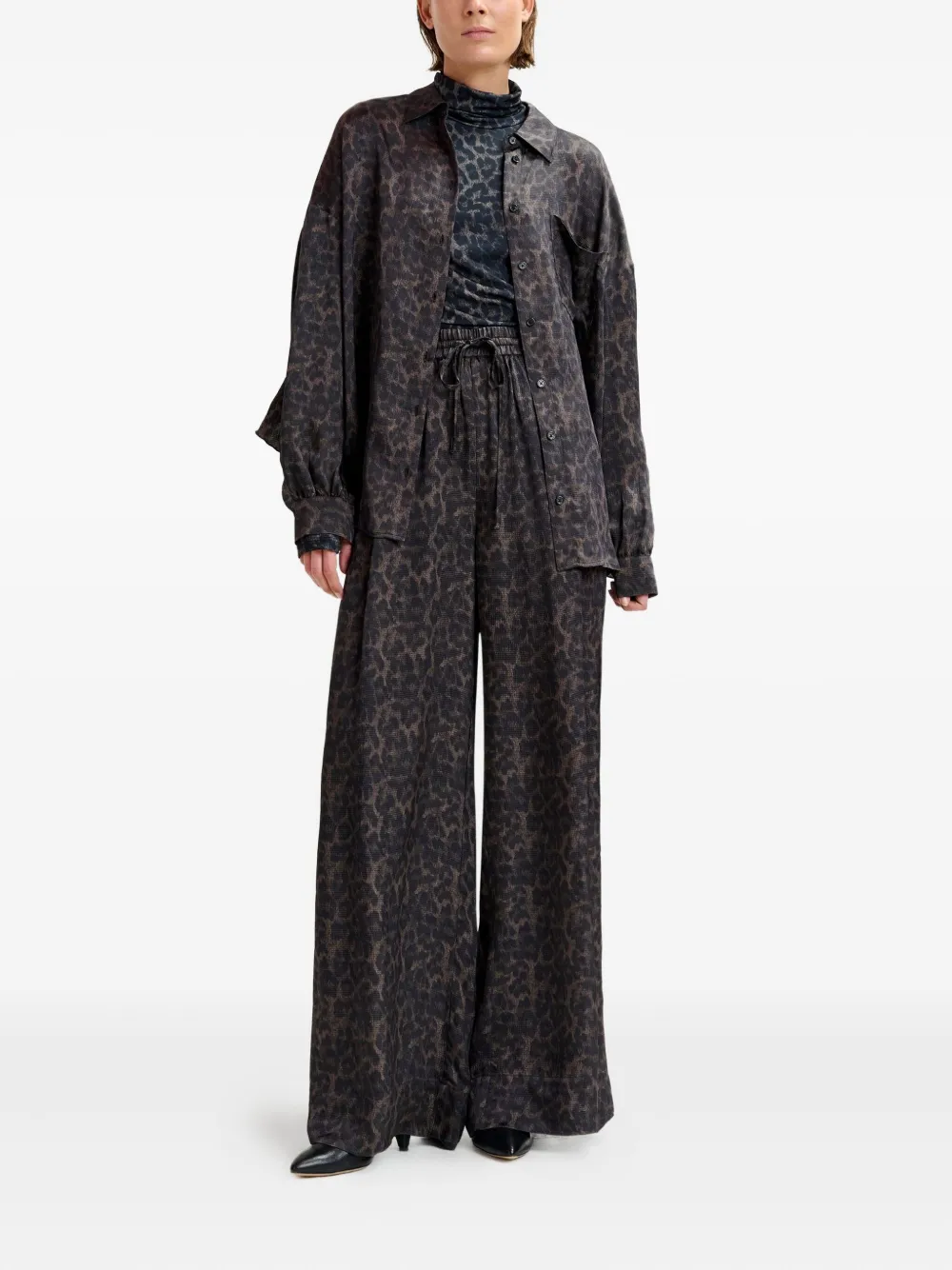 Essentiel Antwerp Irving Leopard-print Drawstring Trousers In Black