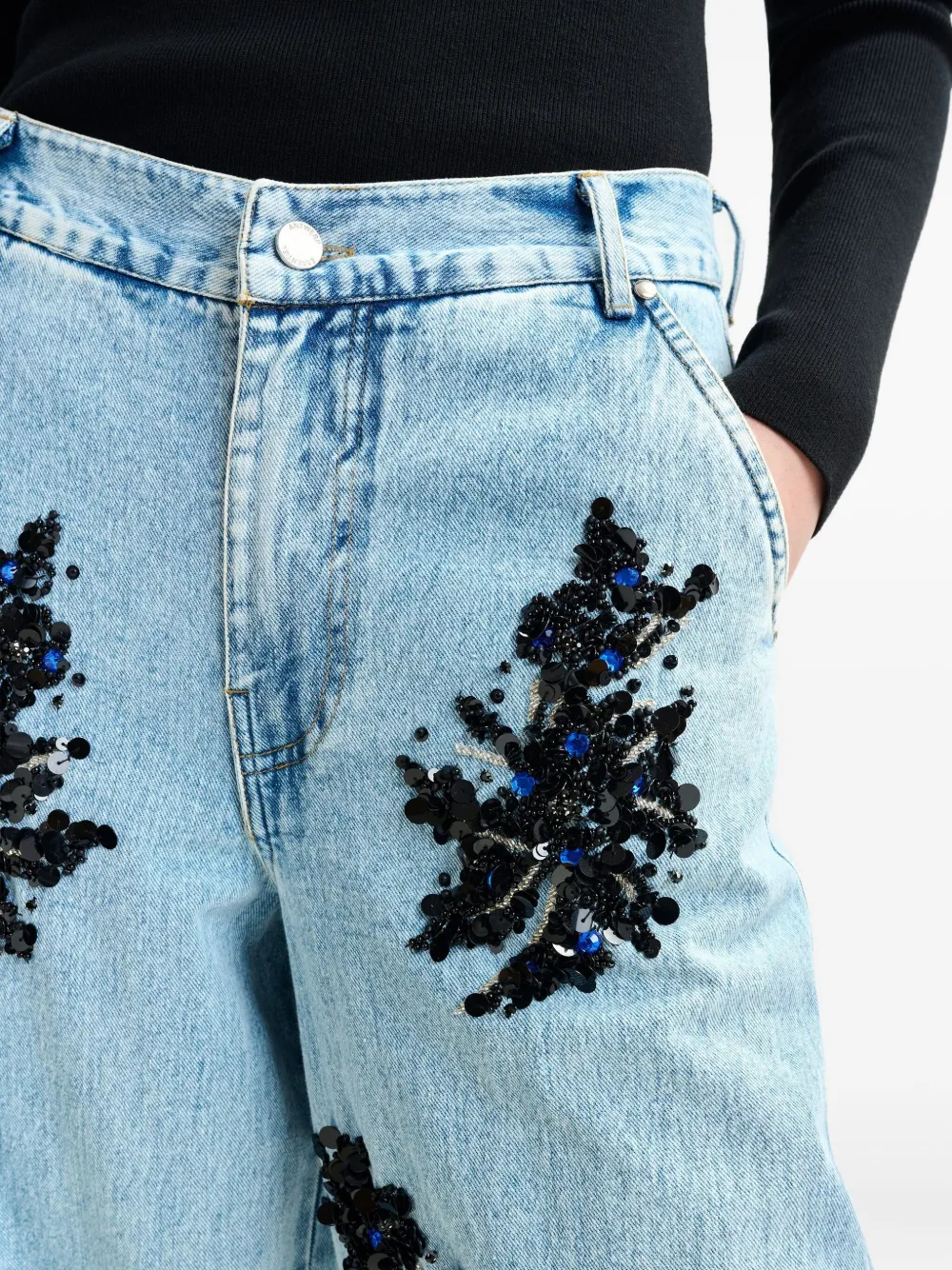 Essentiel Antwerp Icie jeans verfraaid met pailletten en kralen Blauw
