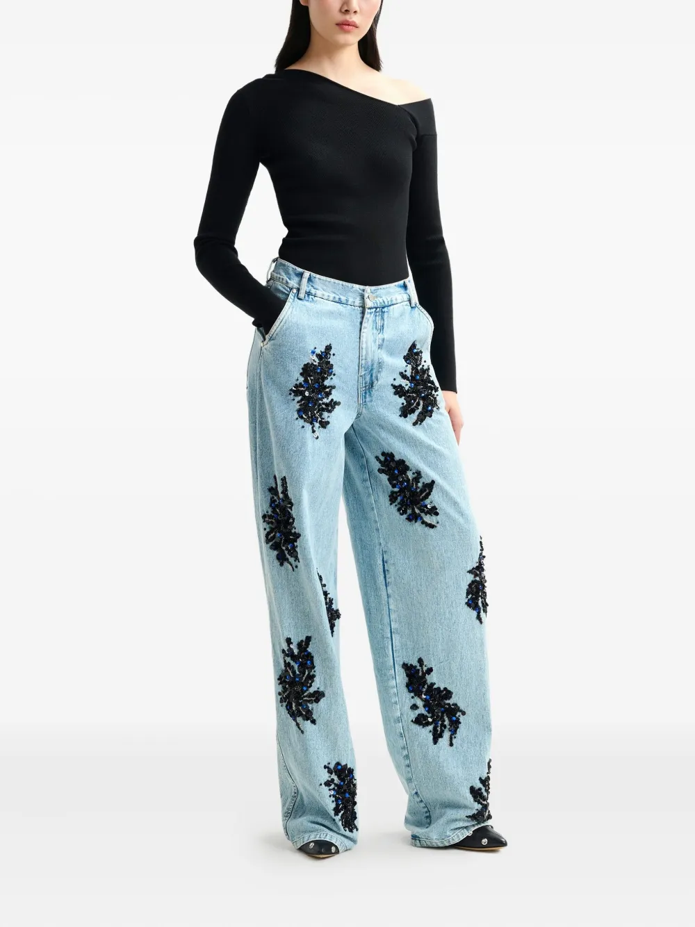 Essentiel Antwerp Icie jeans verfraaid met pailletten en kralen - Blauw