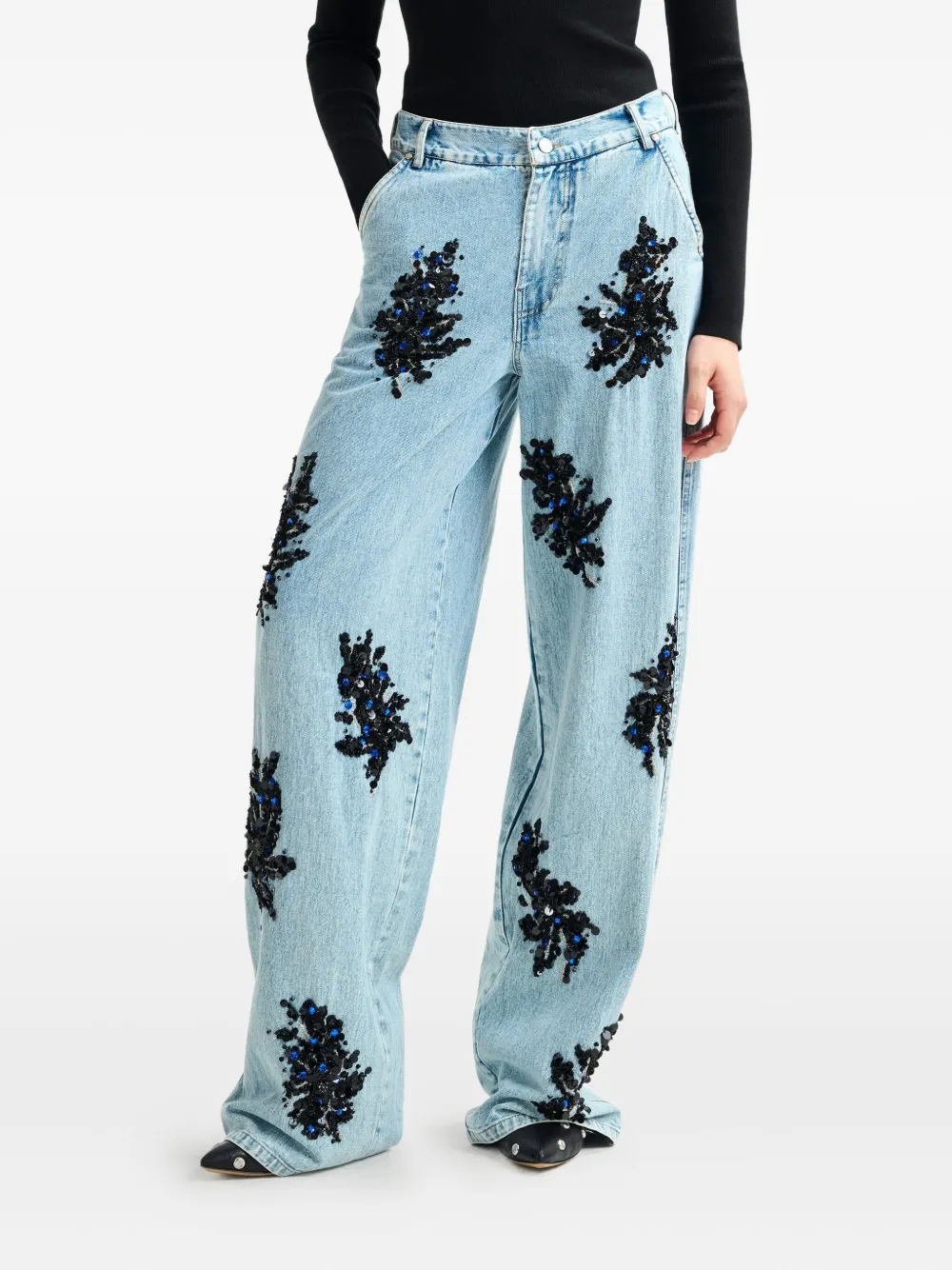 Essentiel Antwerp Icie jeans verfraaid met pailletten en kralen Blauw