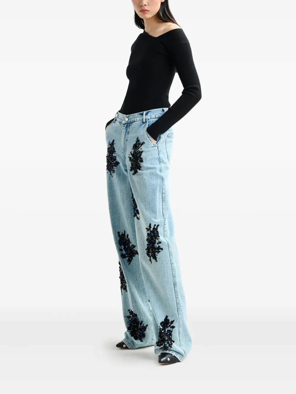 Essentiel Antwerp Icie jeans verfraaid met pailletten en kralen Blauw