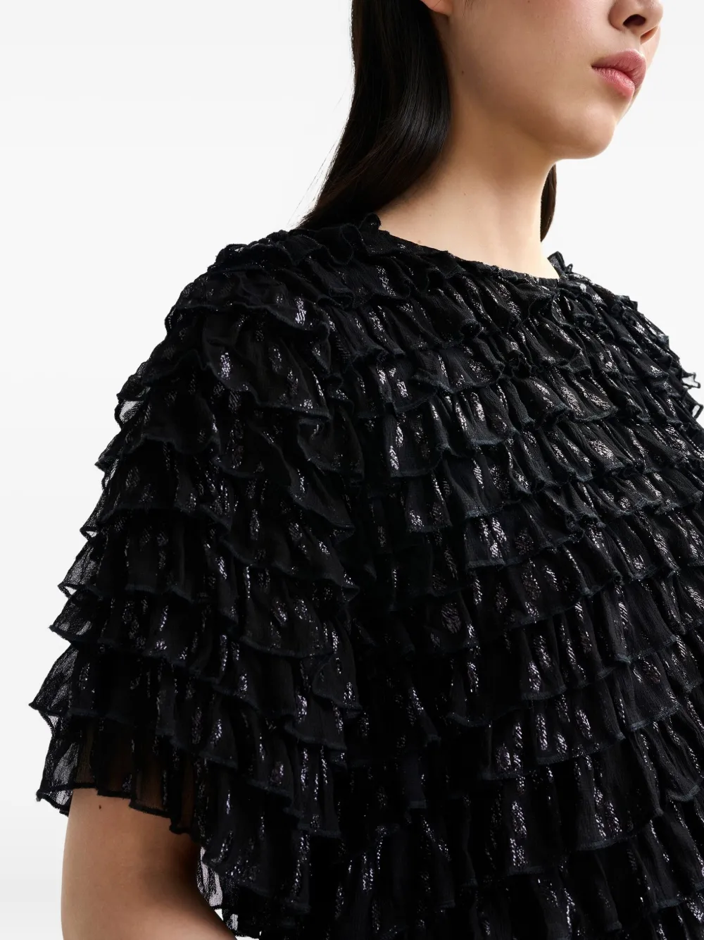 Essentiel Antwerp Itty Tiered Ruffled Top In Black